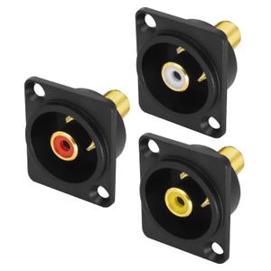 MEIRIYFA D-Type RCA Panel Mount Adapter Terminal 3 Color RCA Female to Female AV Chassis Socket Connector for TV Audio Video Speaker Amplifier (3PCS)