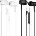 Wired in-Ear Earbud Headphones with Mic 2 Pack, 3.5mm Jack, Black & White