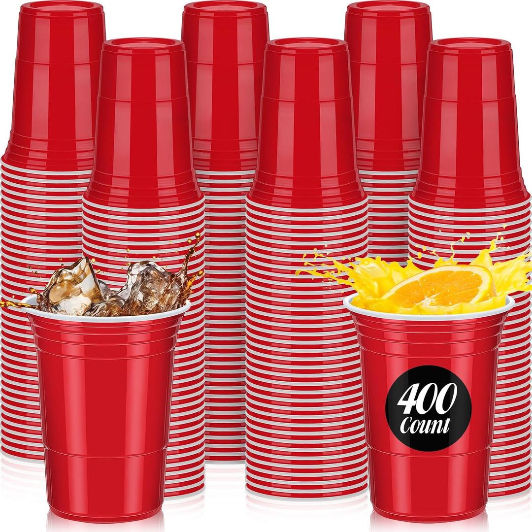 Mifoci 400 Pcs 16 oz Red Disposable Cups Bulk Large Plastic Cups Pack for Graduation Wedding Drinks Soda Punch Barbecues Picnics Birthday Summer Party Supplies, 16 Oz, 13.39 Inches X 7.09 Inches