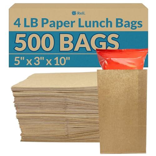 Reli. Brown Paper Bags | 500 Count | Paper Lunch Bags Ideal for Small Lunches and Crafts | Perfect for Sandwiches and Snacks