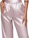 MakeMeChic Women's 2 Piece Valentines Pajamas Set Satin Silk Sexy Pjs Ruffle Cami Top and Pants Coquette Sleepwear (Large, Pink)