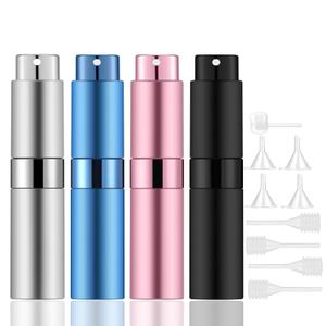 Lil Ray 8ml Portable Mini Perfume Atomizer(4 PCS)Refillable Empty Small Spray Bottle for Travel, Twist Type Pocket Cologne Sprayer (Matte Black, Pink, Blue, Silver)