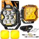 Auxbeam Cube-Z Series 4" Led Pods Lights with Amber Covers, 112W 12800LM Flood Spot Combo Offroad Driving Lights with DRL Turn Signal, Cube Ditch Light with DT Wiring Harness for Jeep ATV UTV, Pair