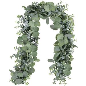 Winlyn 5.9' Long Faux Silver Dollar Eucalyptus Leaves Greenery Artificial Garland in Grey Green for Wedding Arch Swag Backdrop Doorways Table Runner Indoor Outdoor