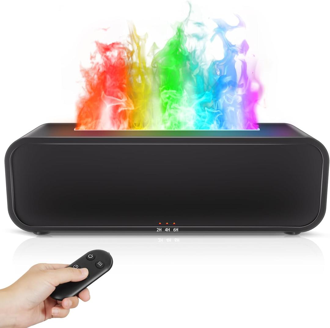 Essential Oil Diffuser, Flame Oil Diffuser - Aromatherapy Humidifier, Sound Activated Music Sync Infrared Remote Control - Perfect for Bedroom Home Office (250ml Rainbow Flame, Black)