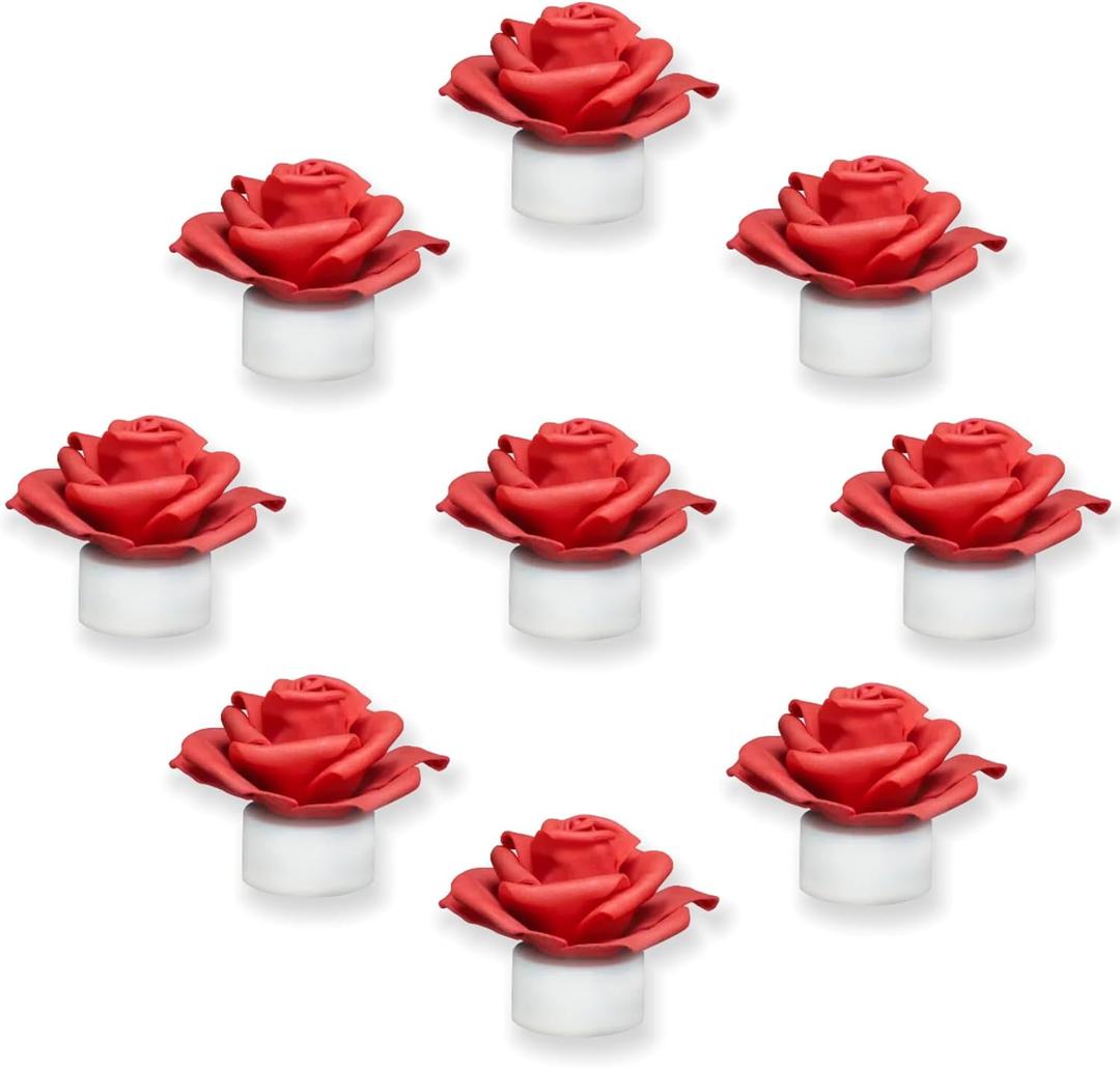 12 Pack Led Candles with Artificial Flowers, 200+Hour Battery Operated Tea Lights Candles for Centerpiece Table, Party, Wedding Decorations (Red) (12 Pack, Red)