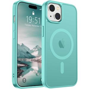 SUPFINE Magnetic for iPhone 15 Case (Compatible with MagSafe) (Military Grade Drop Protection) Slim Translucent Matte Shockproof with Anti-Fingerprint Phone Case, Blue Green