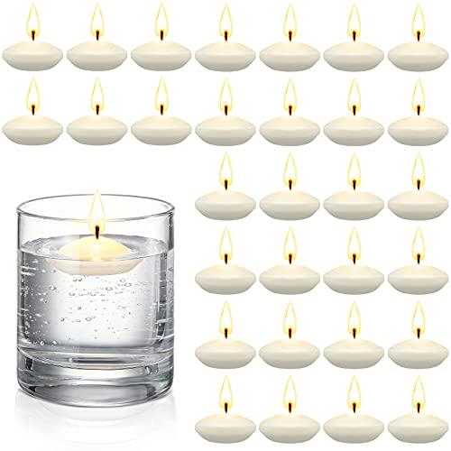 Nuanchu 28 Pcs 1.5'' Unscented Floating Candles Bulk for Centerpieces Votive Floating Cylinder Vases Candles for Wedding Party Anniversary Decoration(White)
