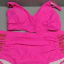 American Trends Womens Plus Size Bikini Set - Tummy Control, High Waisted 2 Piece Swimsuits Bathing Suits, Rose Red, 16 Plus