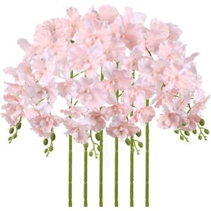 Orchids Artificial Flowers,6PCS Light Pink Tall Fake Flowers 36" Artificial Phalaenopsis Long Stems Silk Orchids for Wedding Party Office Home Dcor (Light Pink)