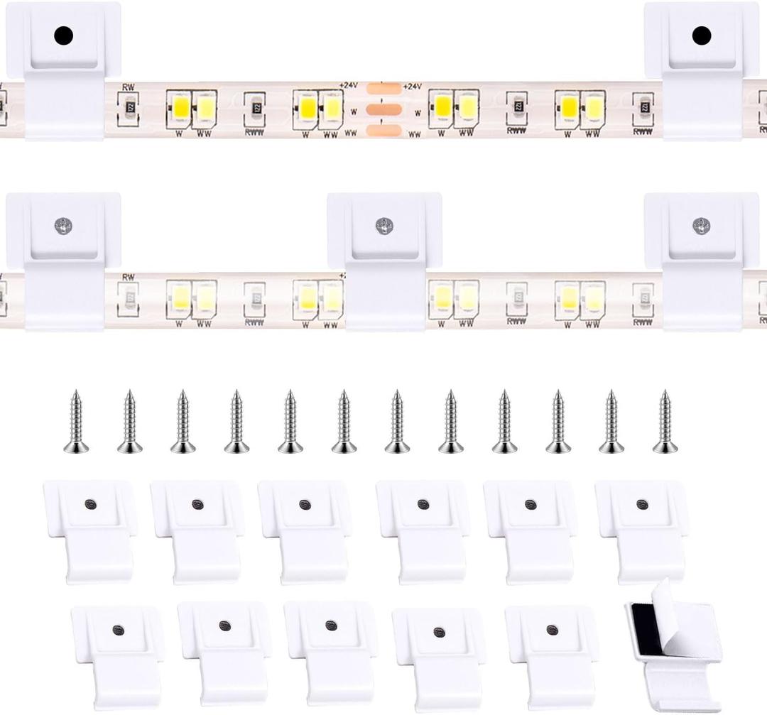 150 Pcs Outdoor LED Strip Light Mounting Clips Self Adhesive with Screws Mounting Holder, Cable Wires Organizer for 8mm to 10mm Width Rope Light, Indoor Room and Outdoor