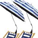 2 Pcs Beach Umbrella with Clamp UV Protection 48 Inch Adjustable Umbrellas for Chair with 360 Universal Clamps for Beach Camping Stroller Wheelchair, Chair Not Included(Blue Stripes)