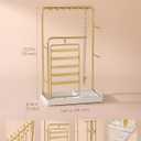 Lolalet Jewelry Organizer Stand, No Assembly Needed Display Storage with Rotating Earring Holder and Velvet Ring Tray for Necklace Bracelet Studs,Christmas Gifts Room Dorm Decor for Teen Girls -Gold