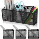 Magnetic Pencil Holder, Locker Shelf Organizer, Metal Storage Basket for Whiteboard, Refrigerator, Ideal Cabinet for School, Black (Pack 4)