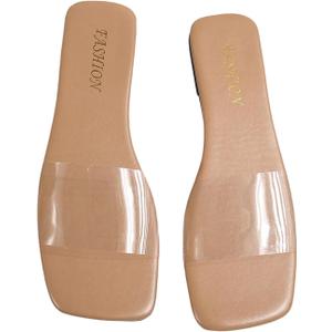 GORGLITTER Women's Clear Slides Sandals Summer Vacation Beach Square Toe Jelly Shoes Slip On Open Toe Flat Sandals,39