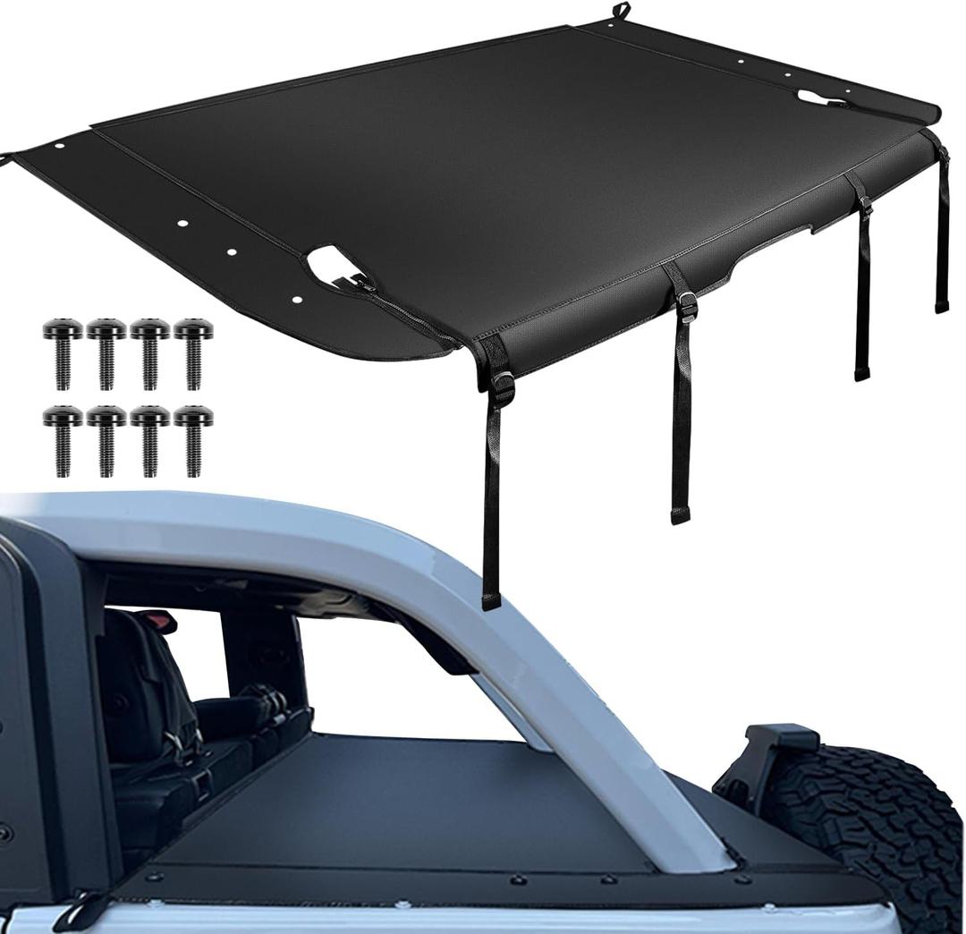 Soft Tonneau Cover Compatible with 2021-2025 Ford Bronco 4-Door Model, Black UV Resistant Vinyl Canvas Trunk Cargo Cover