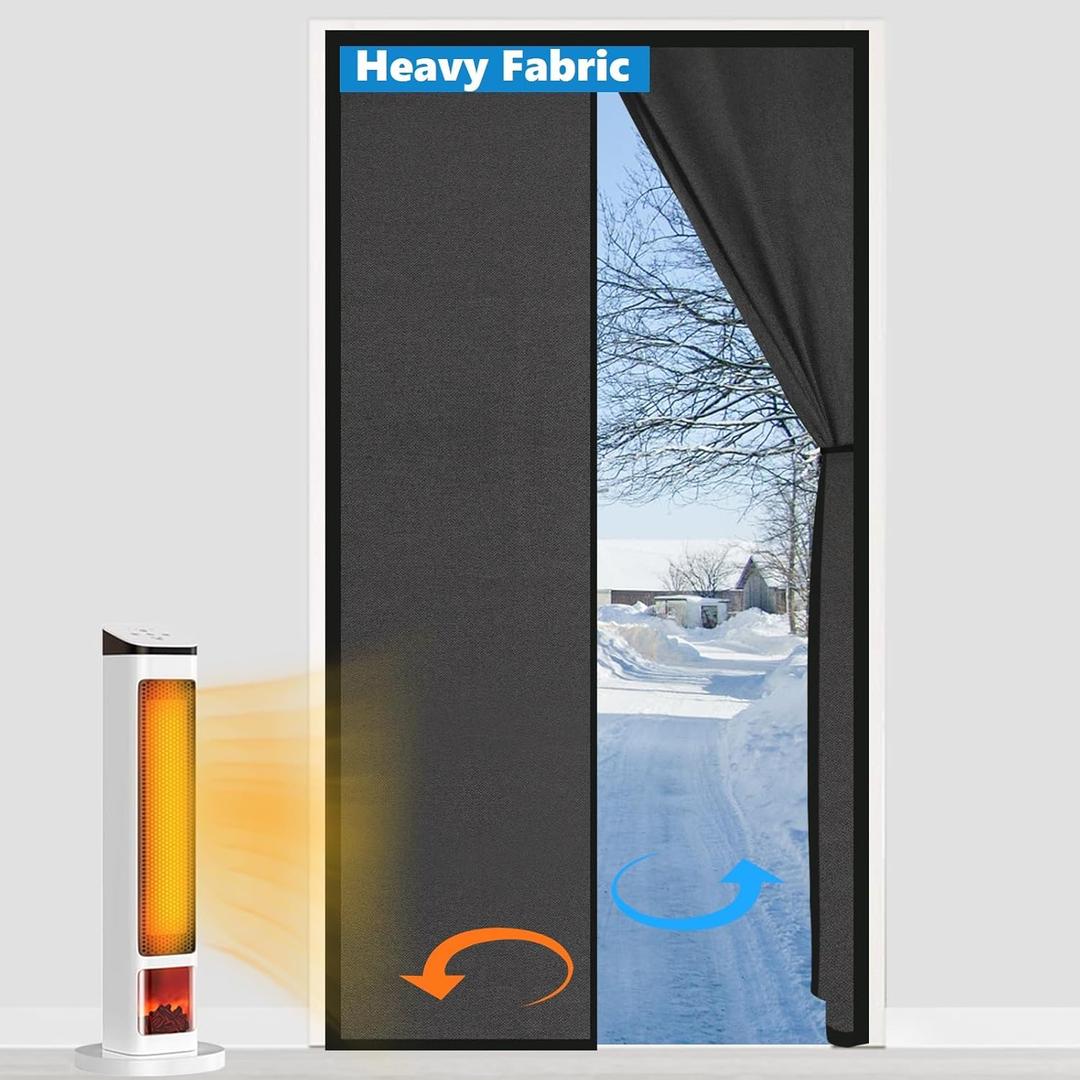 Magnetic Thermal Insulated Door Curtain Fits Door Size 38" x 83", Curtain Size 40" x 84", Thicker Layered Fabric Insulated Door Cover, Keep Warm Winter & Cool Summer, Dark Grey Fabric