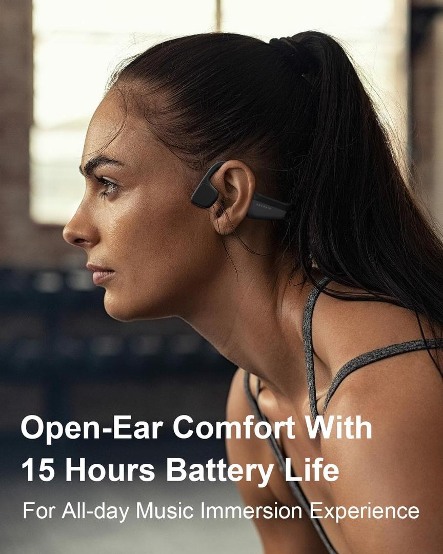 Bone Conduction Headphones 15H Playtime, IPX6 Waterproof Bone Conduction Earbuds, Open Ear Headphones Bluetooth 5.3 Wireless Earbuds with Mic Sweatproof Headset for Running, Cycling