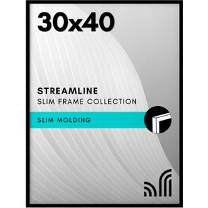 Americanflat 30x40 Picture Frame with Polished Plexiglass - Streamline Collection - Thin Border for Wall Display - Hanging Hardware Included - Black