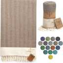SMYRNA TURKISH COTTON - Herringbone Series Original Turkish Beach Towel | Cotton, Prewashed, 37 x 71 Inches | Peshtemal and Turkish Bath Towel for SPA, Beach, Pool, Gym and Bathroom (Latte) 