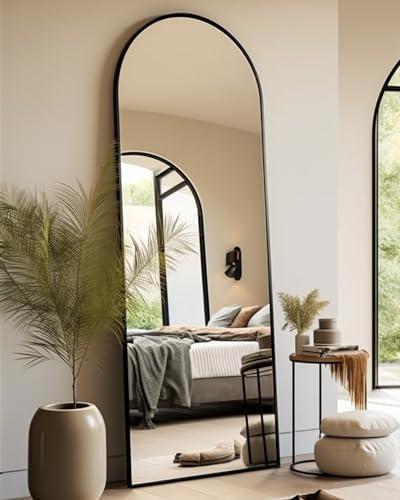 BEVERDY Arched Full Length Mirror - 18"x58" Standing Mirror with Stand or Wall Mounted for Bedroom and Living Room - Black