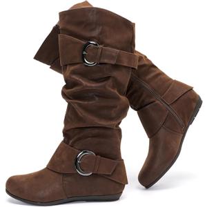 Luoika Women's Extra Wide Calf Knee High Slouchy Boots, Wide Width Tall Boots with Flat Heel Side Zipper, 8 Wide