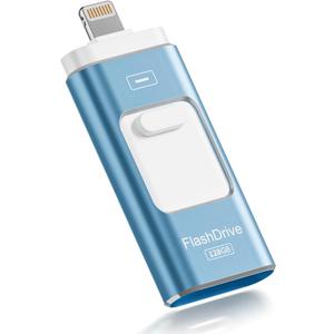 Apple MFi Certified 128GB Flash Drive for iPhone Thumb Drive Photo Stick, USB Memory Stick iPhone Flash Drive for Photos Videos, High Speed Jump Drive Compatible for iPhone/iPad/Android/PC (Blue) (128GB, Blue)