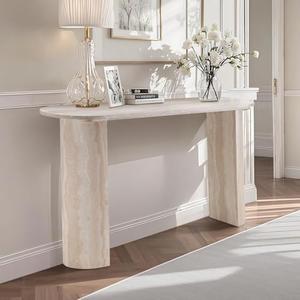 LKTART 55" MDF Console Table for Entryway, Narrow Entryway Table with Faux Mars Marble Pattern, Couch Table Behind Sofa with Curved Legs for Living Room Hallway Foyer