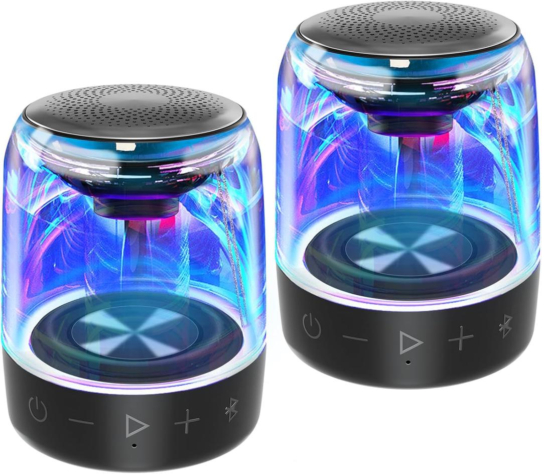 MEGATEK Portable Bluetooth Speakers (2-Pack)  True Wireless Stereo (TWS) Pair, Vibrant LED Lights, 360 HD Sound, 12-Hour Playtime, IPX5 Waterproof  Perfect for Home, Parties, Outdoors, and Travel