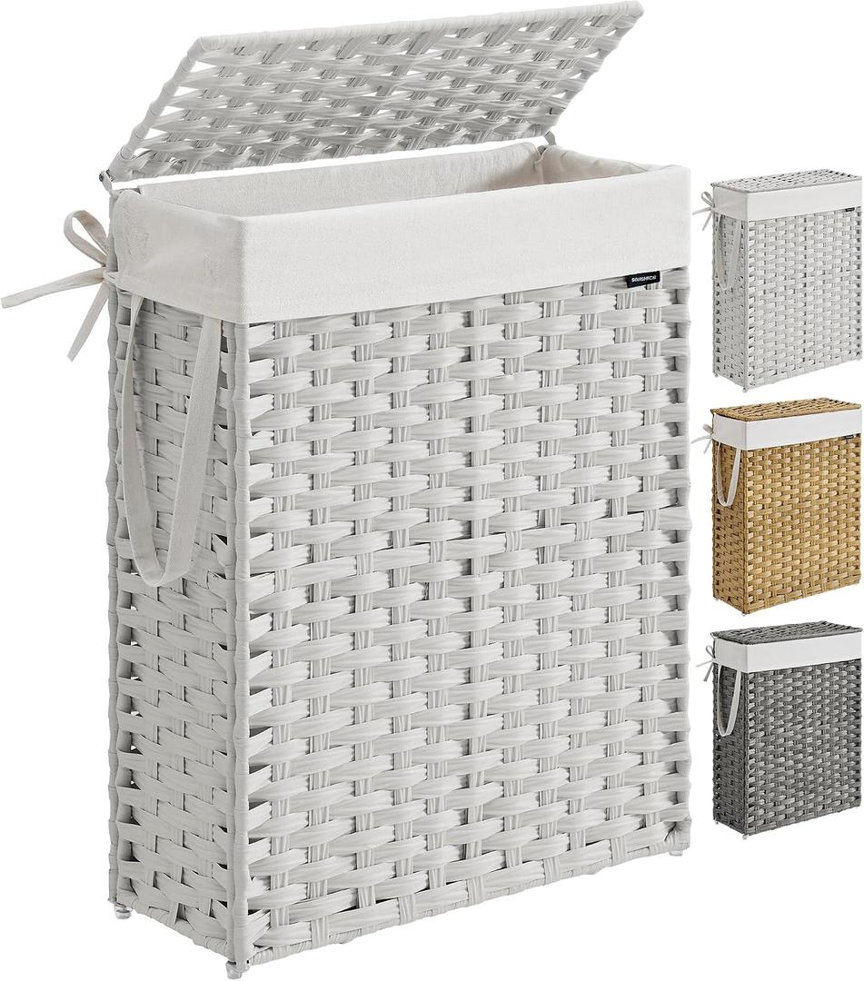 SONGMICS Laundry Hamper with Lid, 14.5 Gal (55 L) Synthetic Rattan,Foldable