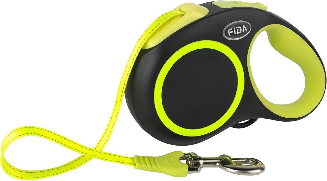 Fida Retractable Dog Leash, Reflective 16ft Heavy Duty Pet Walking Leash for Medium/Large Dog up to 110 lbs, Tangle Free. OneHand Brake (Large, Neon Yellow)