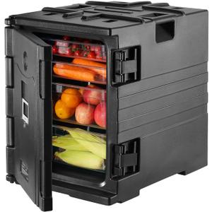 VEVOR Insulated Food Pan Carrier, 95 Qt Hot Box for Catering, LLDPE Food Box Carrier w/Double Buckles, Front Loading Food Warmer w/Handles, Stackable End Loader for Restaurant, Canteen, etc. Black