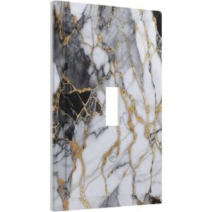 Decorative Light Switch Cover Plate Abstract Grey Marble Grizzly Golden Line 1 Gang Wall Plate Oversized Single Toggle Wall Cover Plate Jumbo Switchplate Face Plate for Kitchen Decor