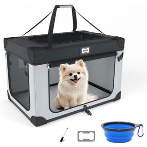 24 Inch Portable Collapsible Dog Crate, Travel Pet Crate with Soft Warm Blanket and Foldable Bowl for Small Dogs and Large Cats Indoor and Outdoor