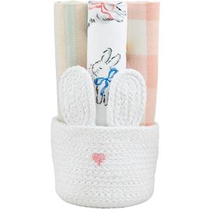 Mud Pie Blue Bunny Basket Towel Set; Towel 12" x 12" | Basket 4 1/2" x 4" Dia