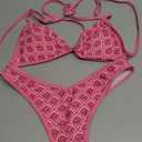 MakeMeChic Women's Bikini Sets Floral Print Spaghetti Strap High Cut Swimsuit Beachwear, M