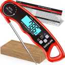 GDEALER Meat Thermometer Digital Instant Read Food Thermometer Waterproof Ultra-Fast for Grill Cooking Kitchen with Backlight & Calibration (Red)