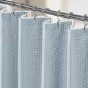 3 in 1 Shower Curtain Set, Waffle Shower Curtain and Liner Set with 12 Double Sided Shower Curtain Hooks, 258GSM Luxury Weighted Cloth Shower Curtains for Bathroom, 36 W x 64 H, Fog Blue