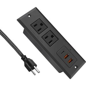 20W Recessed Power Strip USB C Fast Charge Desk Power Outlet Type C Flush Mounted Extension Power Plug for Conference Countertop Desktop Drawer Sofa ETL Listed (Black) (6.56 ft)
