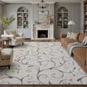 PureCozy Washable Neutral Area Rug 8x10 Beige Soft Shag Rugs for Living Room Modern Boho High Pile Non-Shedding Throw Rugs Non Slip Indoor Office Carpet for Playroom Bedroom Home Aesthetic Decor
