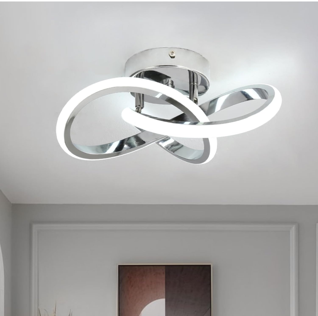 Acrylic LED Ceiling Light, 5000K Daylight White LED Ceiling Light for Hallway, Modern Kitchen Light Fixture Ceiling, Chrome Metal Close to Ceiling Light for Bathroom Dinng Room, 1 Pack