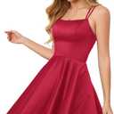 Homecoming Dresses for Teens Knee Length Spaghetti Strap with Pockets Satin Backless Prom Dress (2, Red 1), S