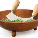 HIC Kitchen Mezzaluna Rocking Chopper And Mincing Knife With Double Handles, Stainless Steel, Rubberwood, For Herbs Vegetables Nuts And More