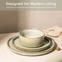 GBHOME 18-Piece Stoneware Dinnerware Set for 6 Ribbed Ceramic Plates and Bowls, Scratch-Resistant, Microwave & Dishwasher Safe, Reactive Glaze, Desert Sage