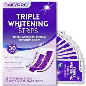 SAKYPRORAL Purple Whitening Strips, 90-Day Long-Lasting Results, Enamel Safe & Low-Sensitivity, Professional Teeth Whitening Strips with Non-Slip Dry Strip Technology (28 Count (Pack of 1))