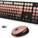 Wireless Keyboard and Mouse Combo, Ergonomic Full Size Typewriter Retro Round Keycaps Keyboard, Compatible with Windows, PC, Perfer for Home and Office Keyboards (Aurora Red)