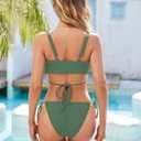 ZAFUL Bikini Sets for Women Push Up Ribbed V Neck High Cut 2 Piece Swimsuits Wrap Criss Cross Bathing Suits (Green, S)