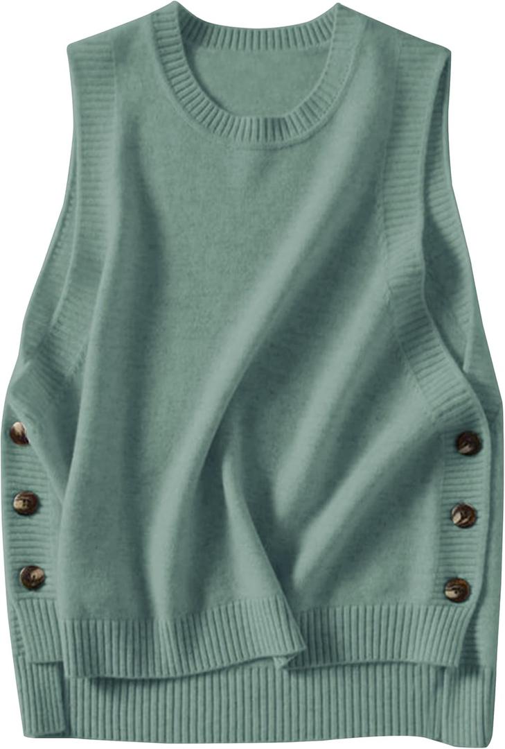 HangNiFang Women's Round Neck Sleeveless Pullover Ribbed Knit Sweater Vest Top, Medium