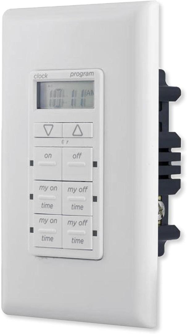 MyTouchSmart In-Wall Digital Timer, 4 Programmable On/Off Buttons, 2 Easy On/Off Buttons, 24 Hour Daily Cycles, Blue LED Indicators, with Battery Backup, for Indoor/Outdoor Lights, Fans, 26893
