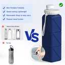2 x Collapsible Water Bottles 20.6oz Silicone Foldable Leakproof BPA Free Reusable Lightweight Portable Sport Water Bottles For Travel Camping Hiking Outdoor Indoor Detachable for Dishwasher (Dark Blue)